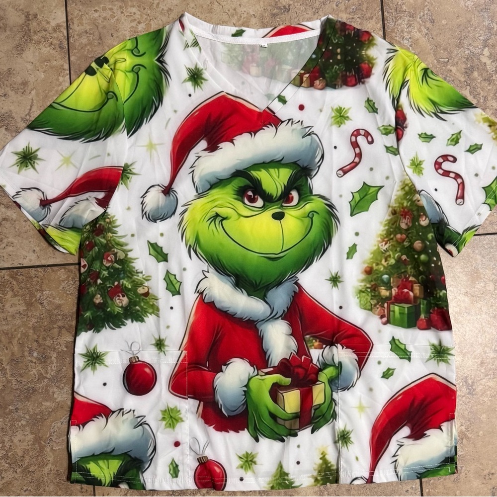 Women’s Festive Grinch Scrub Top